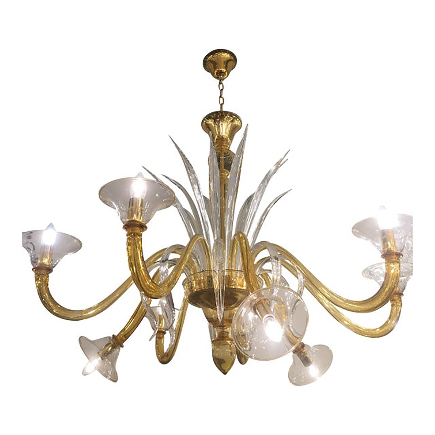 Italian Contemporary Yellow Murano Style Glass Chandelier