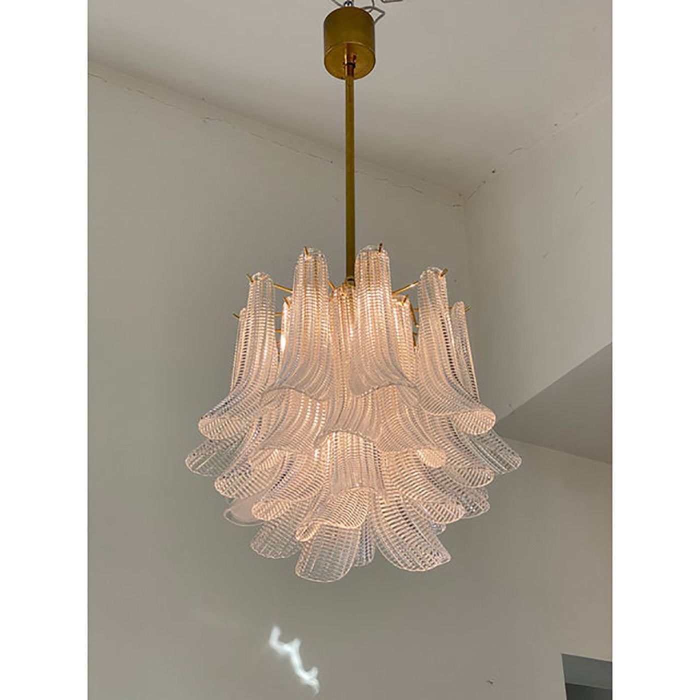 Contemporary Murano Style Glass "Sella" Chandelier With Gold 24k Metal Frame In Mazzega Style photo Lighting