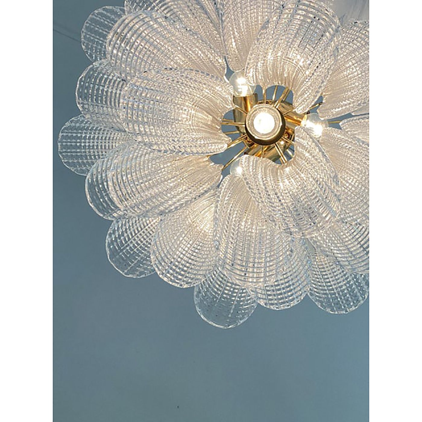 Contemporary Murano Style Glass "Sella" Chandelier With Gold 24k Metal Frame In Mazzega Style photo vinterior