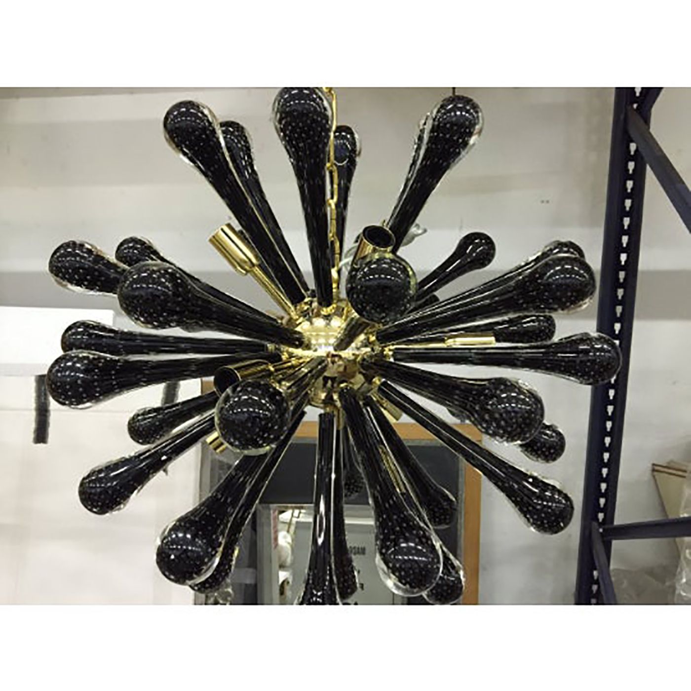Italian Murano Style Glass Sputnik Gold With Black Drops Chandelier photo for sale