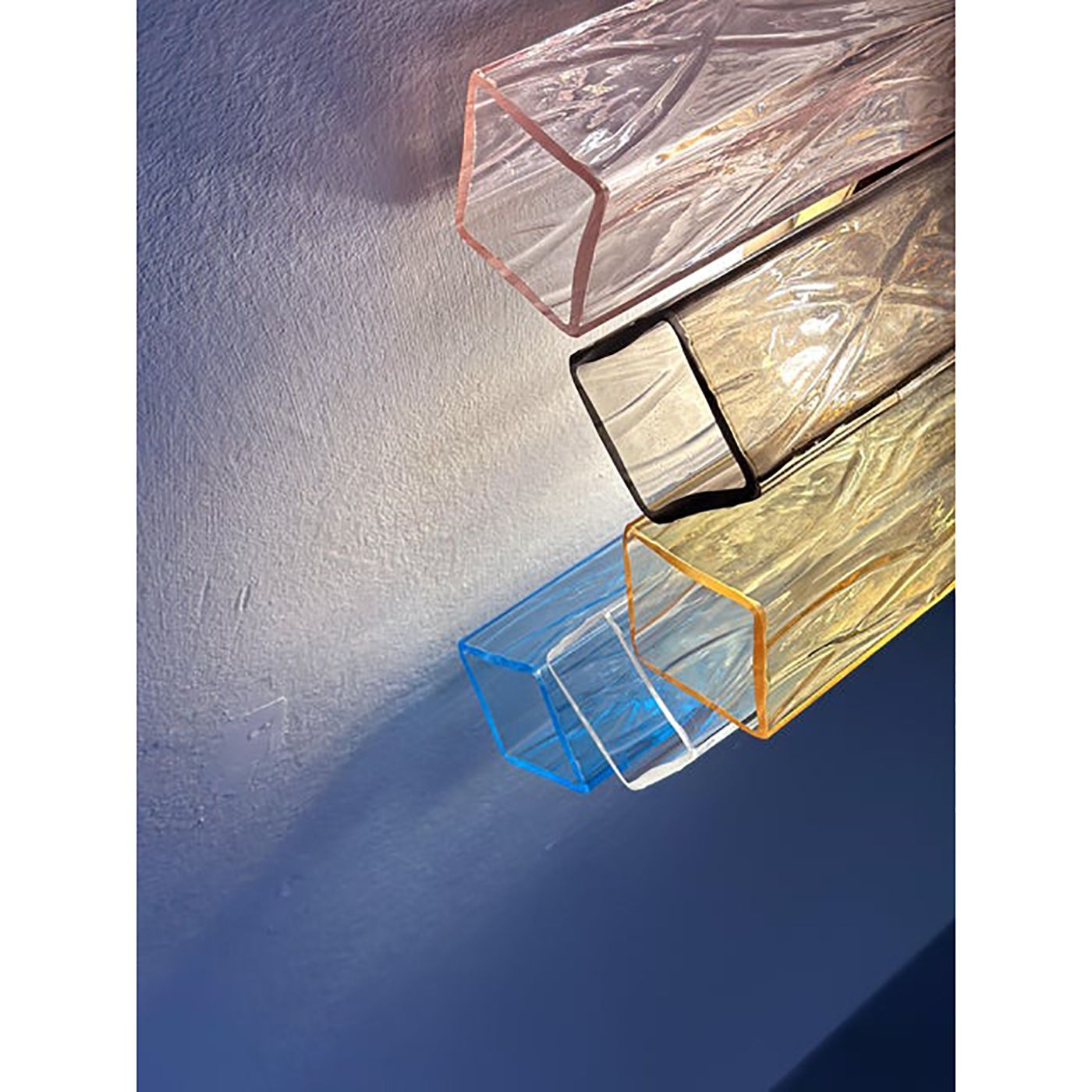 Set Of Two Multicolored "Squares Bark" Murano Glass Wall Sconces In Barovier Style photo vinterior
