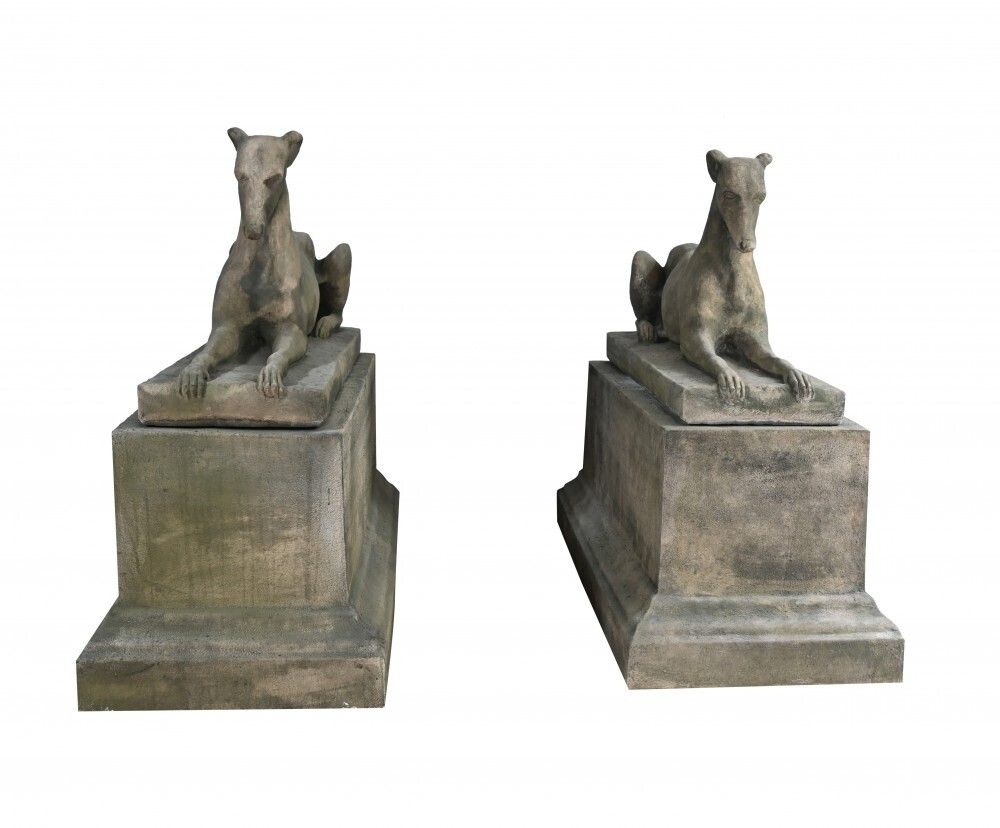 Pair Stone Garden Dogs Austin And Seeley Greyhound Whippet photo vintage