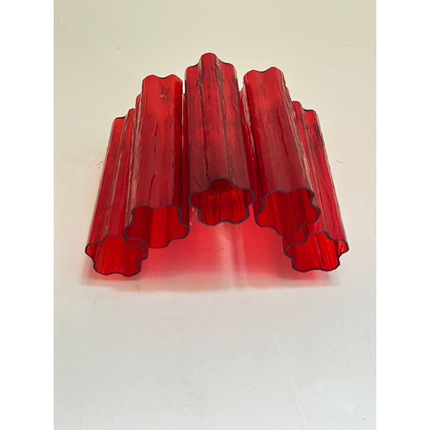 Set Of Two Contemporary Red "Tronchi" Murano Style Glass Wall Sconces In Venini Style photo for sale
