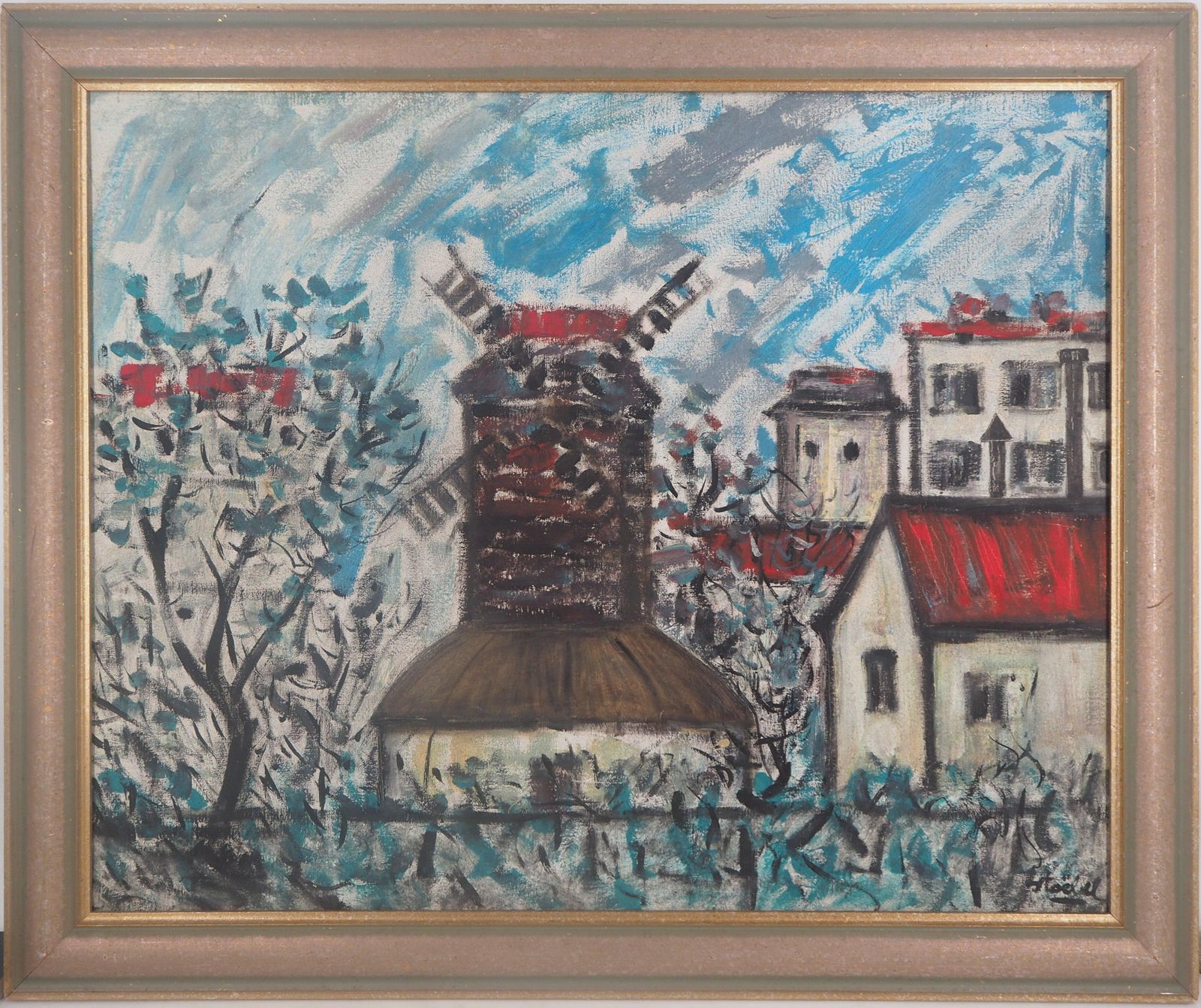 Edgar Stoëbel Paris : Old Windmill In Montmartre   Original Oil On Canvas, Signed