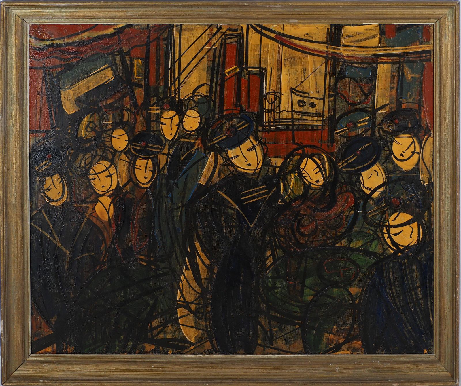 Michel Marie Poulain National Day : Sailors Having Fun   Tall Original Oil Painting, Signed