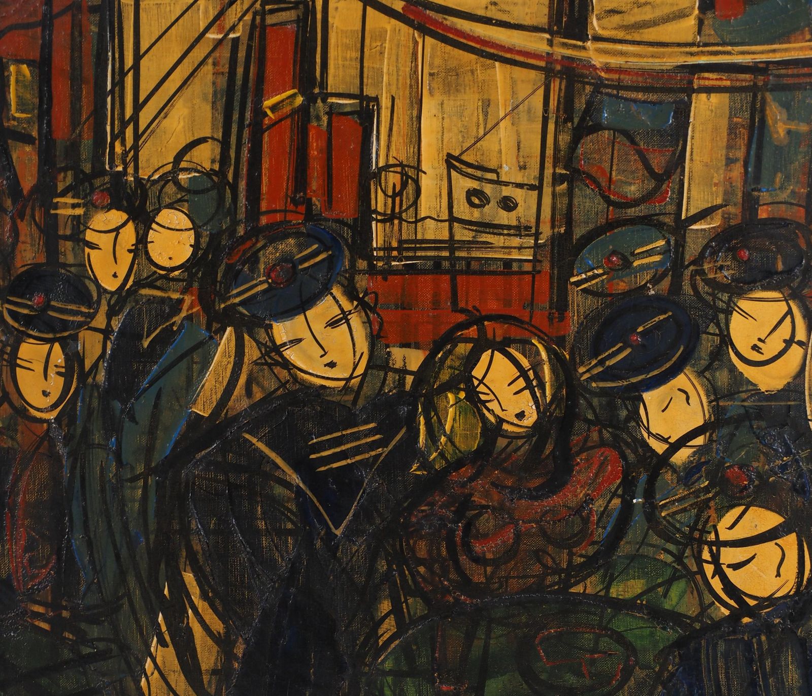 Michel Marie Poulain National Day : Sailors Having Fun   Tall Original Oil Painting, Signed photo vinterior
