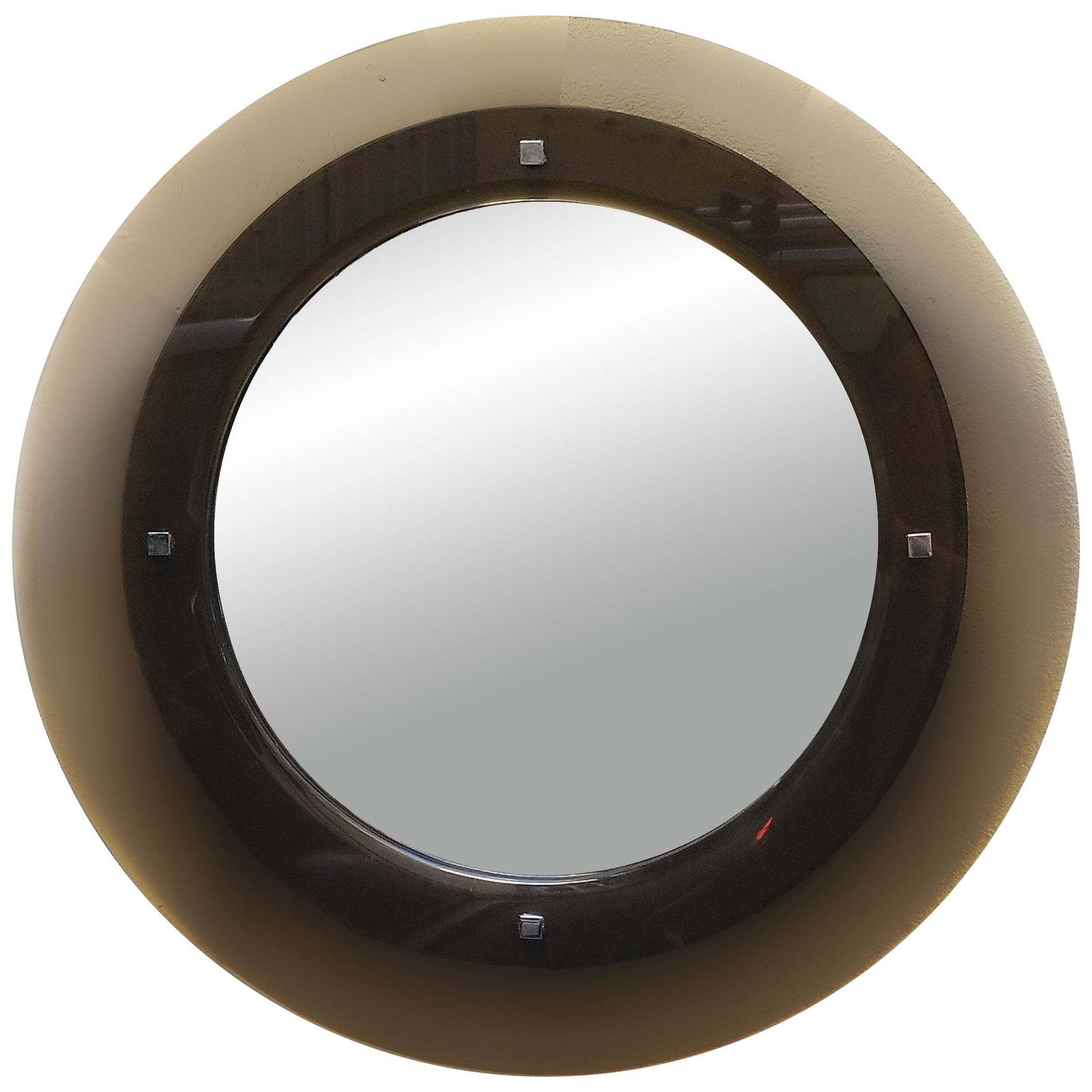 Cristal Art Smoked Glass Framed Round Wall Mirror, Italy, 1960s