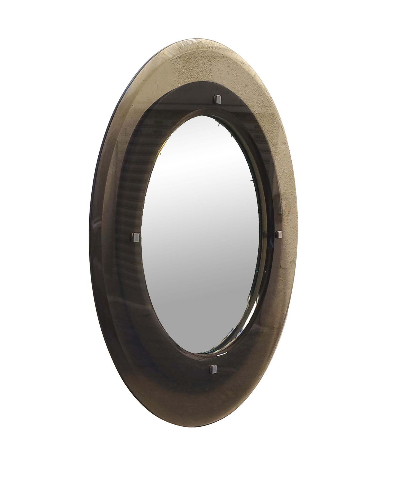 Cristal Art Smoked Glass Framed Round Wall Mirror, Italy, 1960s photo furniture
