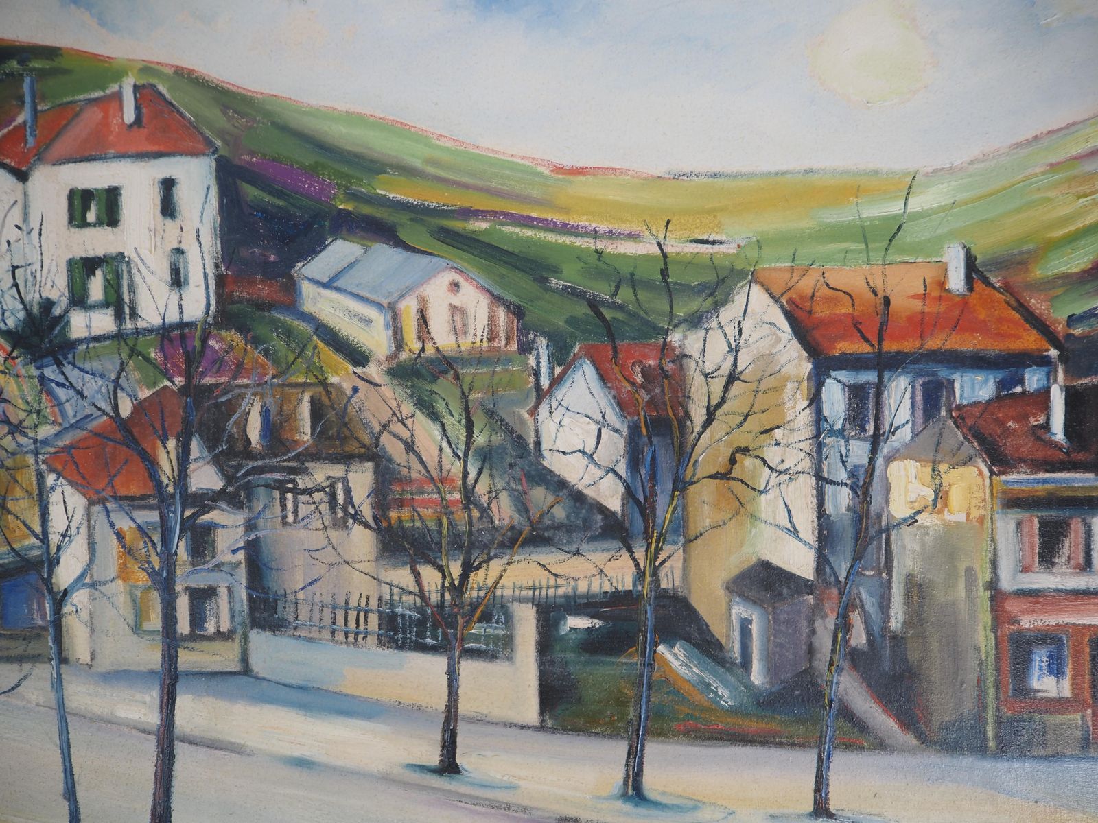 Normandy : Small Traditional Village   Oil Painting On Canvas   Signed photo Art