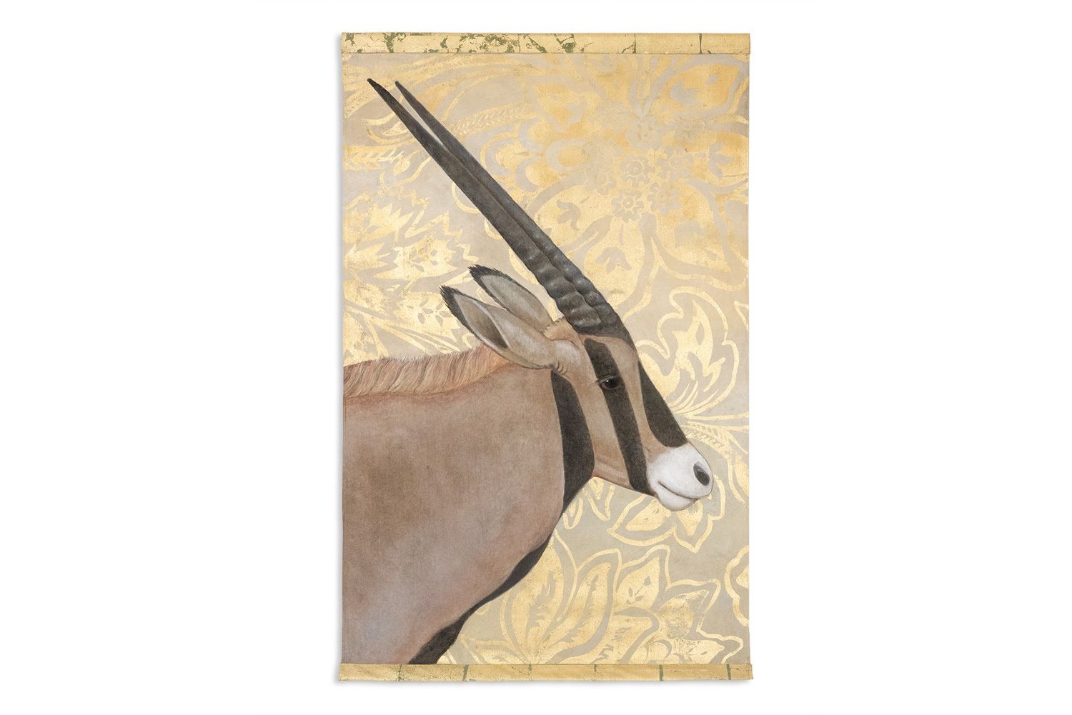 Painted Canvas Representing An Orix On A Gold Background. Contemporary.