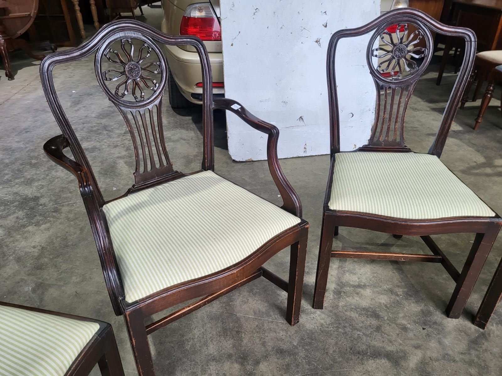 Six Antique Serpentine Georgian? Mahogany Dining Chairs Slat Back Carvers photo furniture