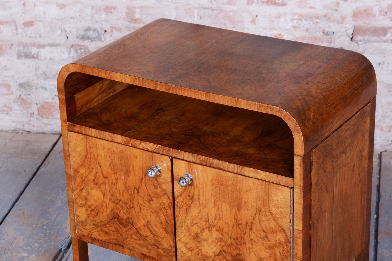 Restored Art Deco Cabinet, Walnut, Veneer, Revived Polish, Czech, 1920s photo vinterior