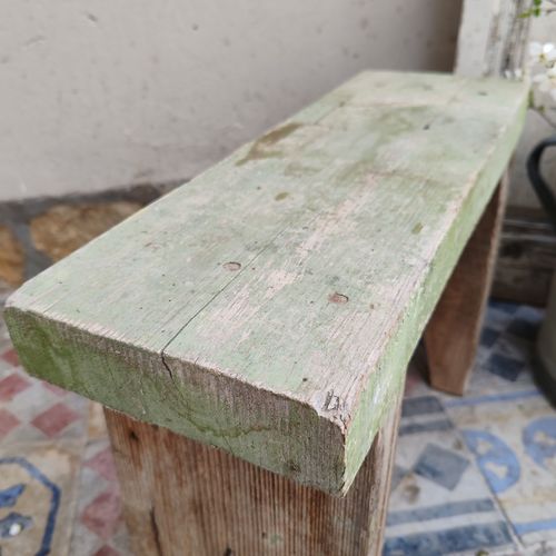 Vintage 1940s Hungarian Primitive Milking Stool –Side Table Green Chippy Paint photo Furniture