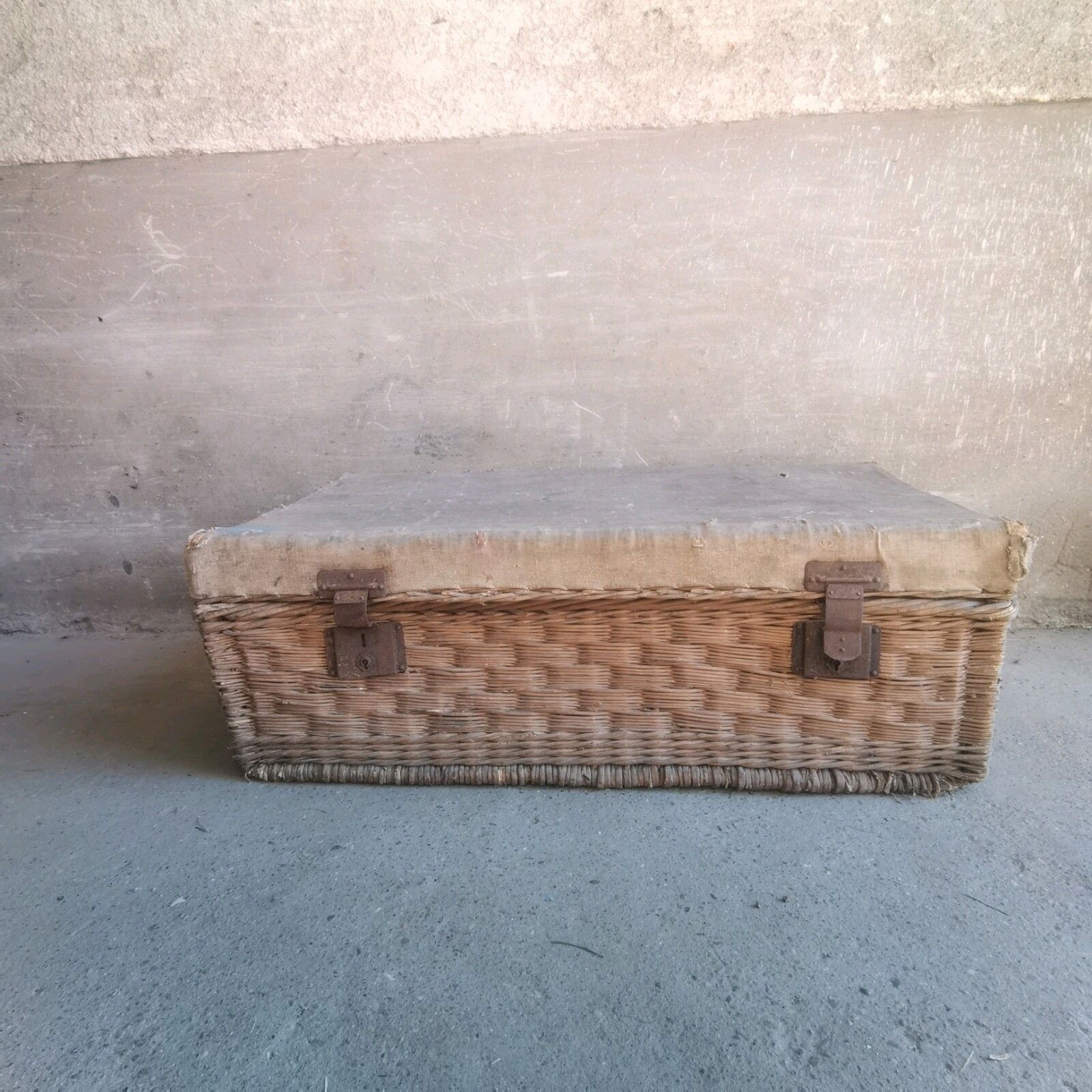 Antique 1880s French Weaved Travel Trunk – Rare Rustic Basket With Hemp Cover