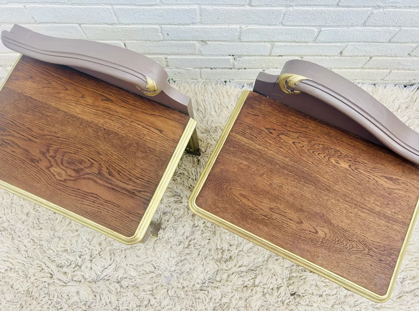 Elegant Detailed Side Table Pair In Coffee And Gold   Unusual photo vintage