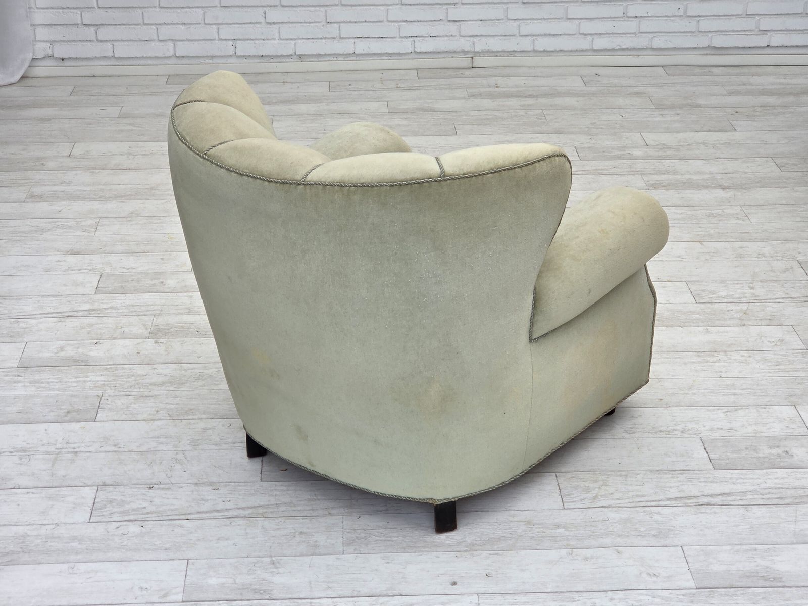 1970s, Danish Relax Armchair, Light Green Furniture Velour, Original Condition. photo Furniture