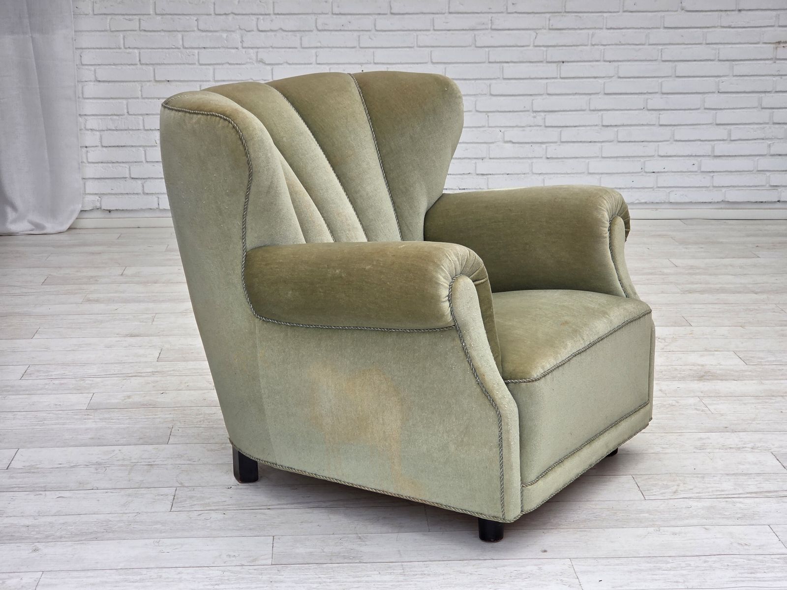 1970s, Danish Relax Armchair, Light Green Furniture Velour, Original Condition. photo 1470.0