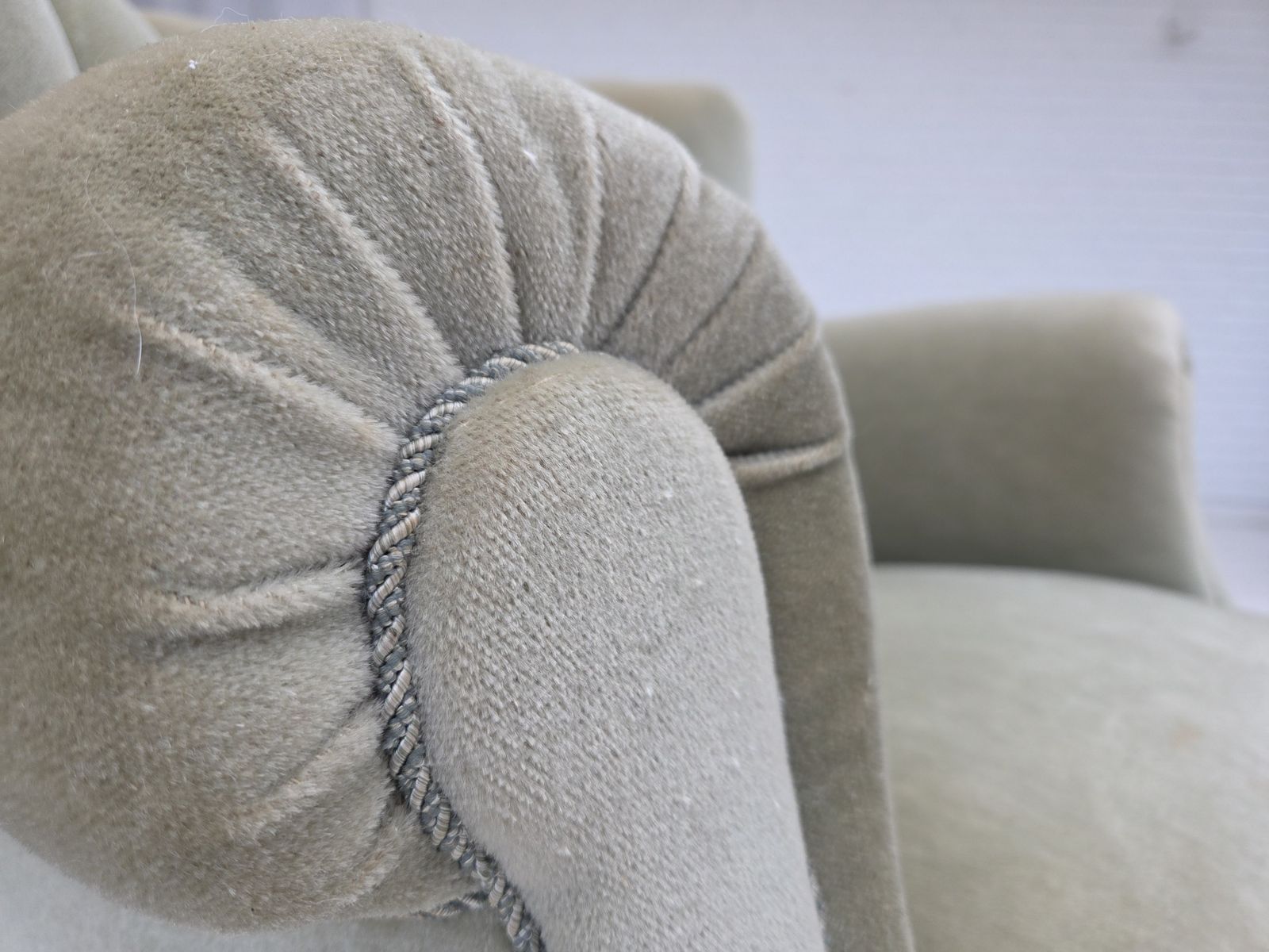 photo for sale 1970s, Danish Relax Armchair, Light Green Furniture Velour, Original Condition.
