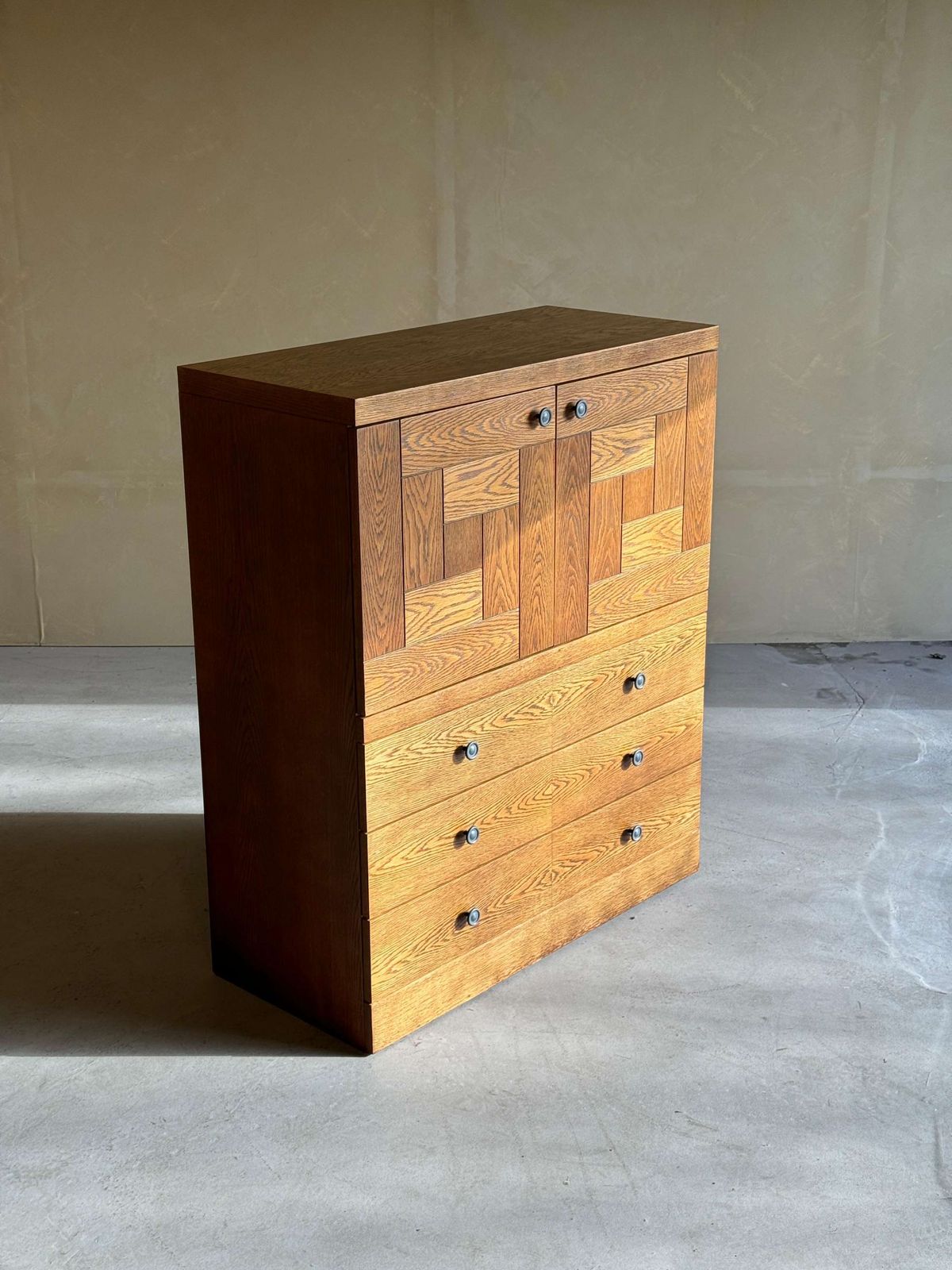 Naturel Eiken Brutalistisch Barkastje Met Lades, Jaren 1980 photo furniture