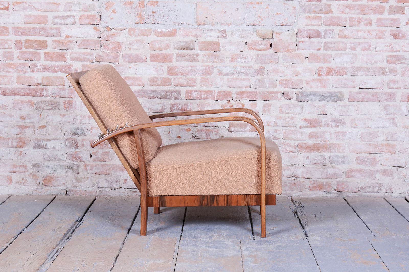 Restored Art Deco Reclining Armchair, Walnut, High Gloss, Czech. 1920s photo 850.0