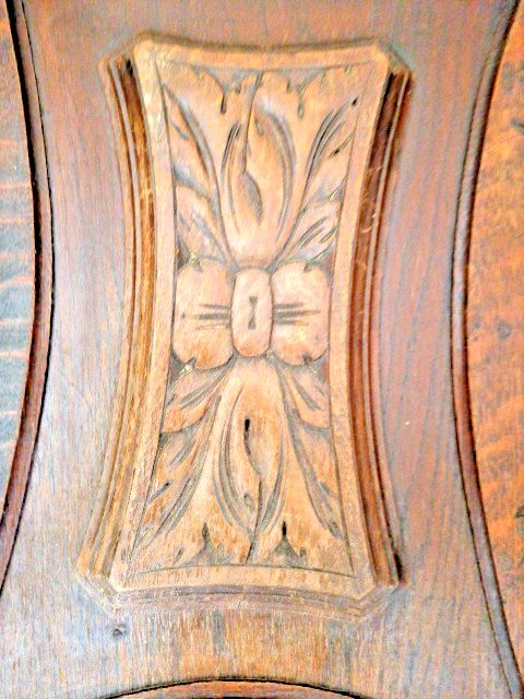 French Arts & Crafts Antique Oak Carved Cupboard Cabinet Door Wall Panels photo vintage