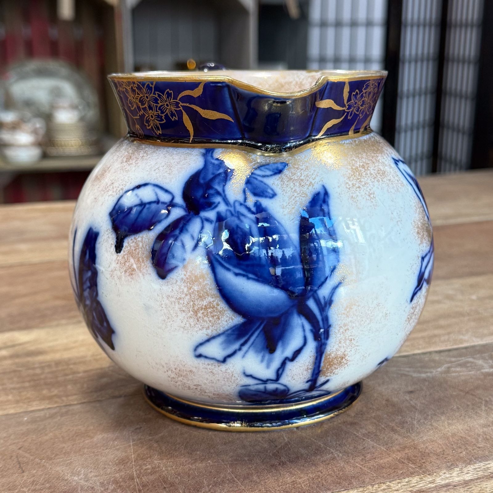 Royal Doulton Burslem   Gold, Blue & White Flower Jug photo for sale