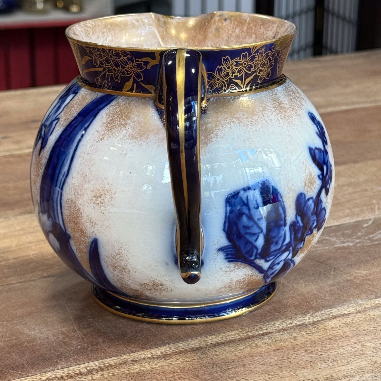 Royal Doulton Burslem   Gold, Blue & White Flower Jug photo vinterior