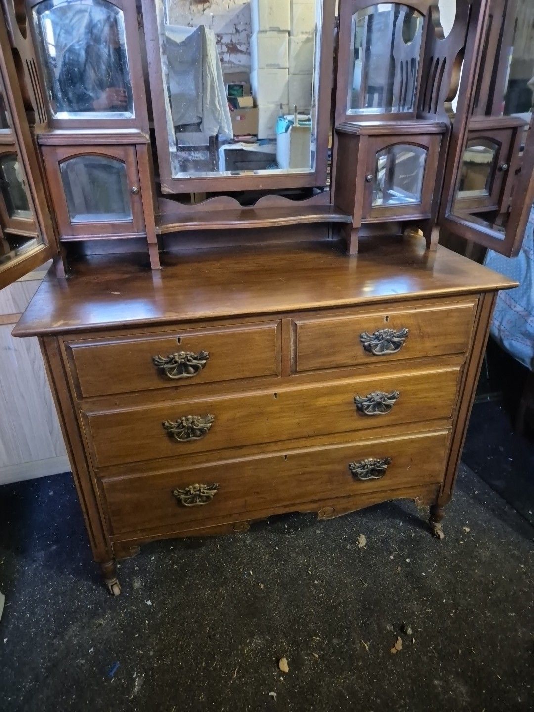 Edwardian Satin Walnut Batwing Dressing Table / Chest Of Drawers & 7 Mirrors photo Furniture