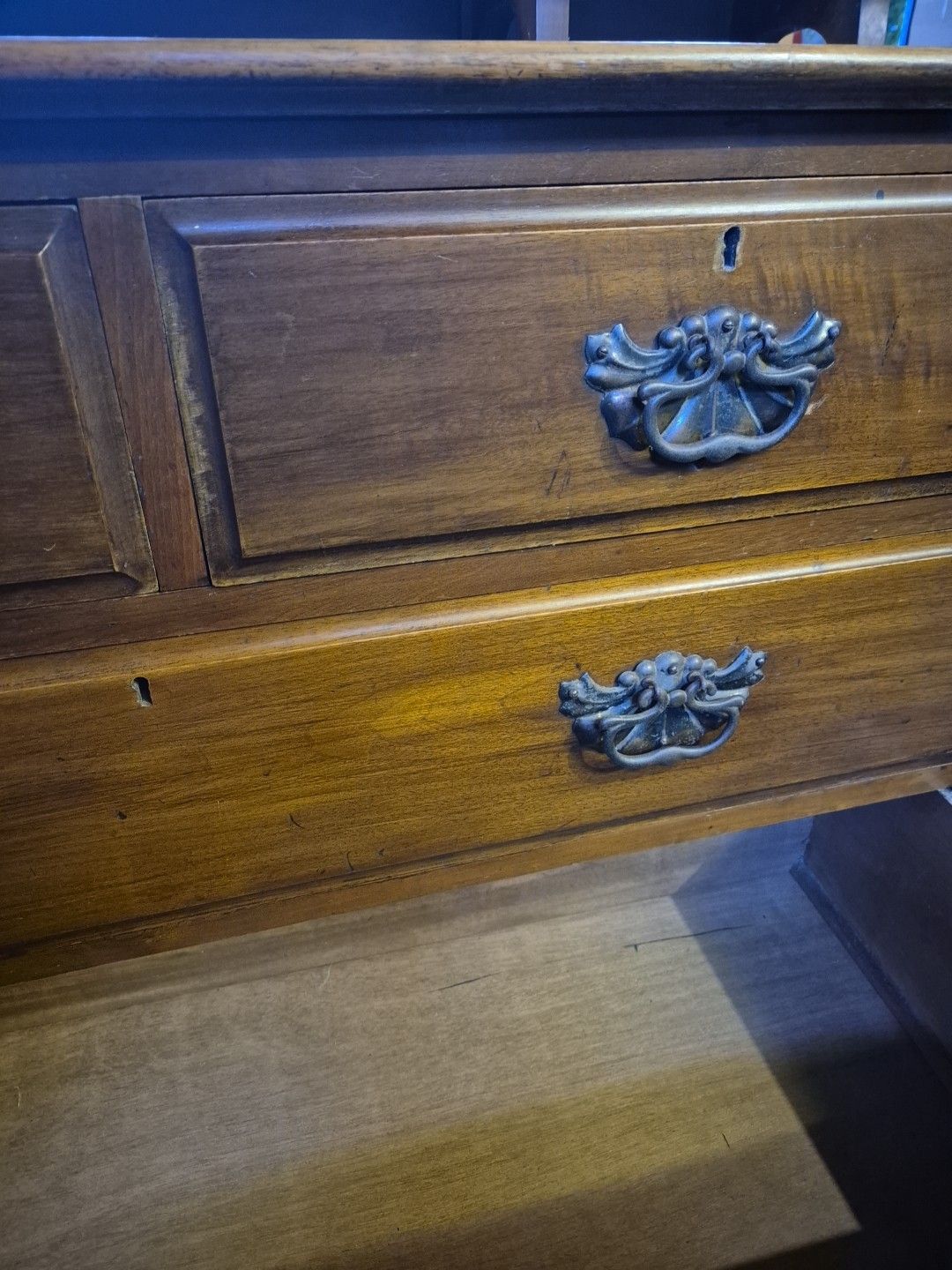 photo vintage Edwardian Satin Walnut Batwing Dressing Table / Chest Of Drawers & 7 Mirrors