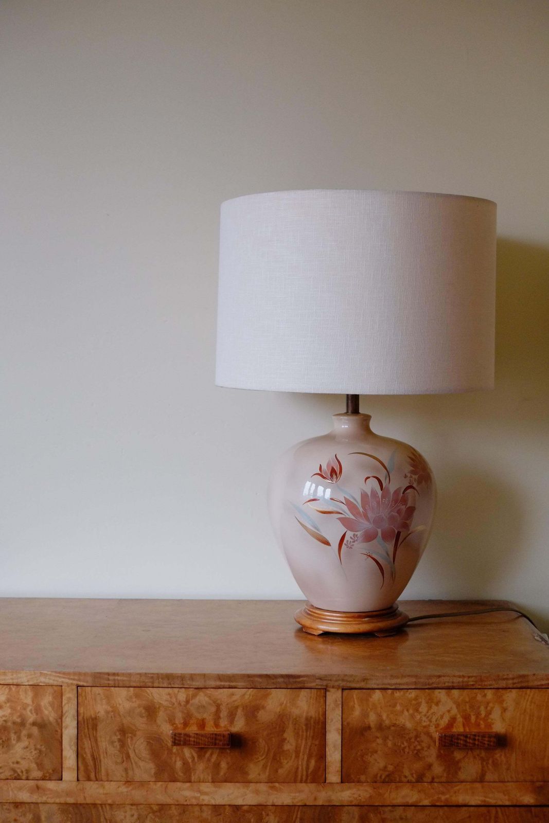 Large Pair Of 1980's Floral Pink Ceramic Ginger Jar Lamps photo for sale