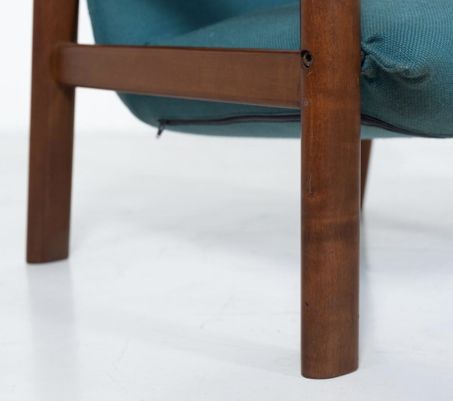 Furniture Mid Century Modern Pair Of Armchairs, Blue Fabric And Wood, Italy, 1960s photo