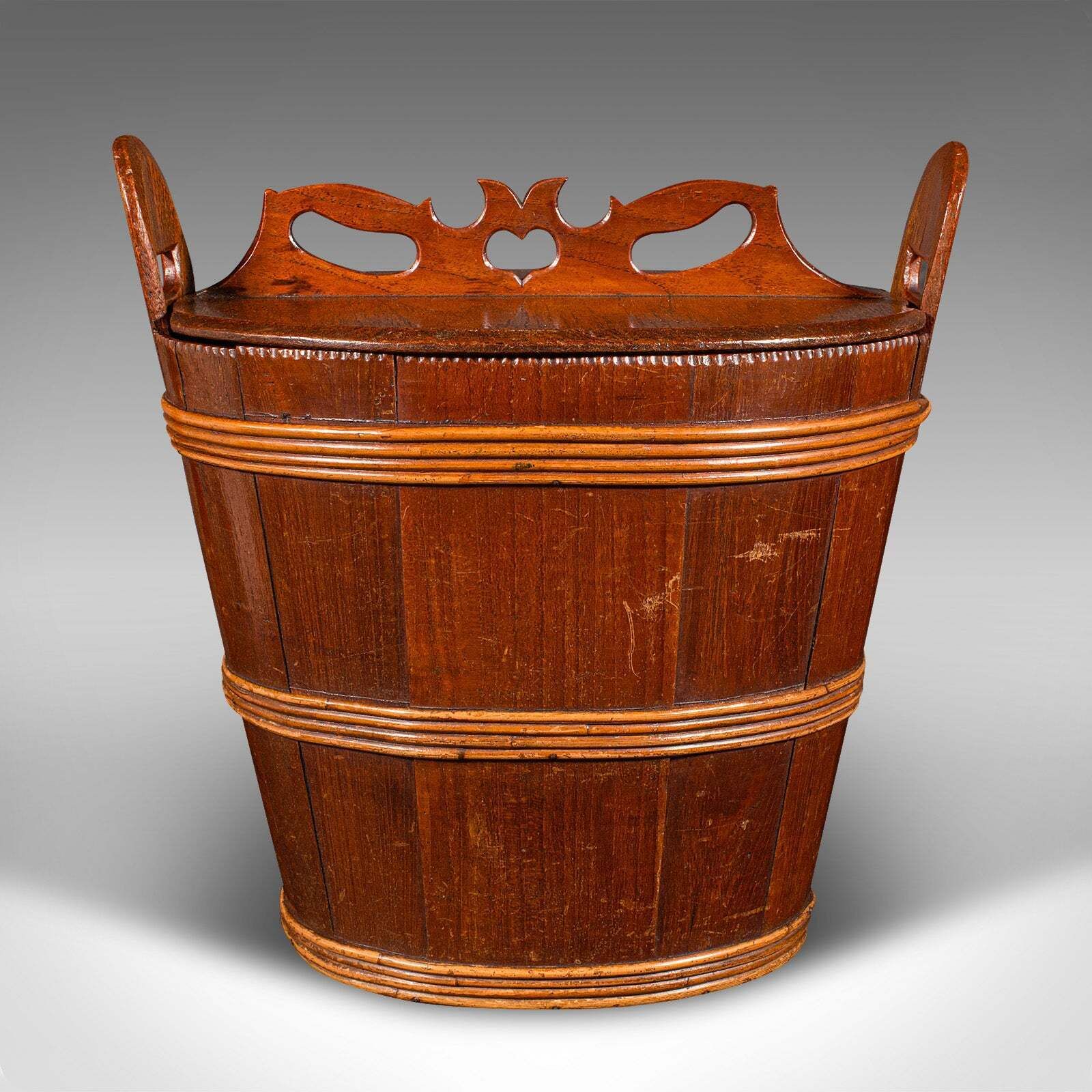 Antique Lidded Waste Bin, Georgian, Dutch, Oak, Fruitwood, Fireside Store C.1800 photo for sale