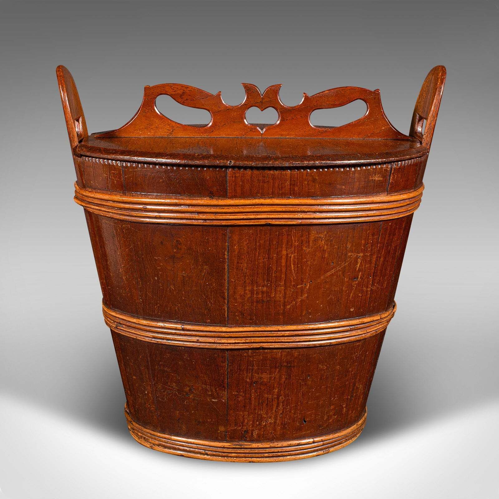 Antique Lidded Waste Bin, Georgian, Dutch, Oak, Fruitwood, Fireside Store C.1800 photo 914.0