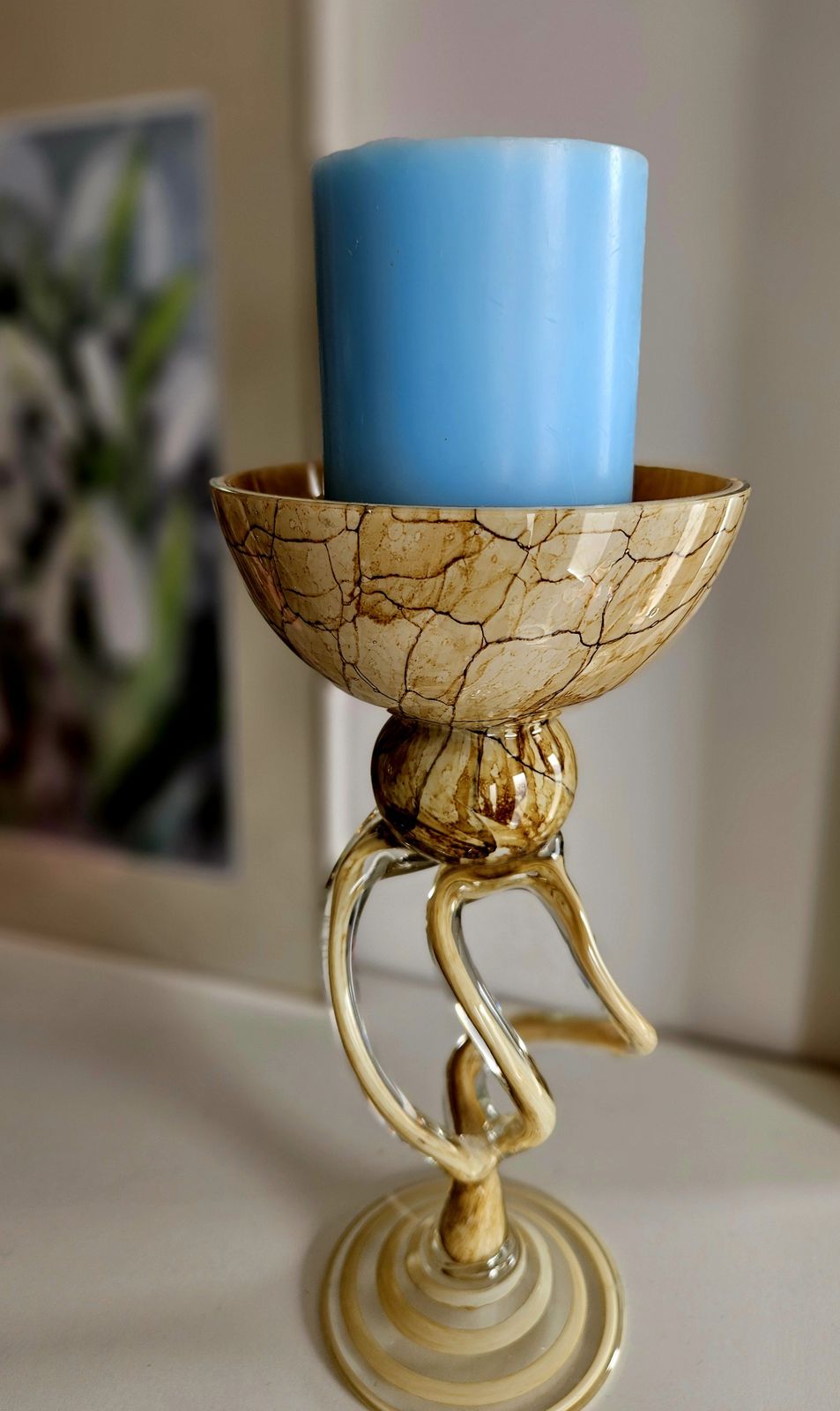1960's Polish Glass Art 'Jellyfish' Candle Holder By Josefina Krosno photo Home Decor
