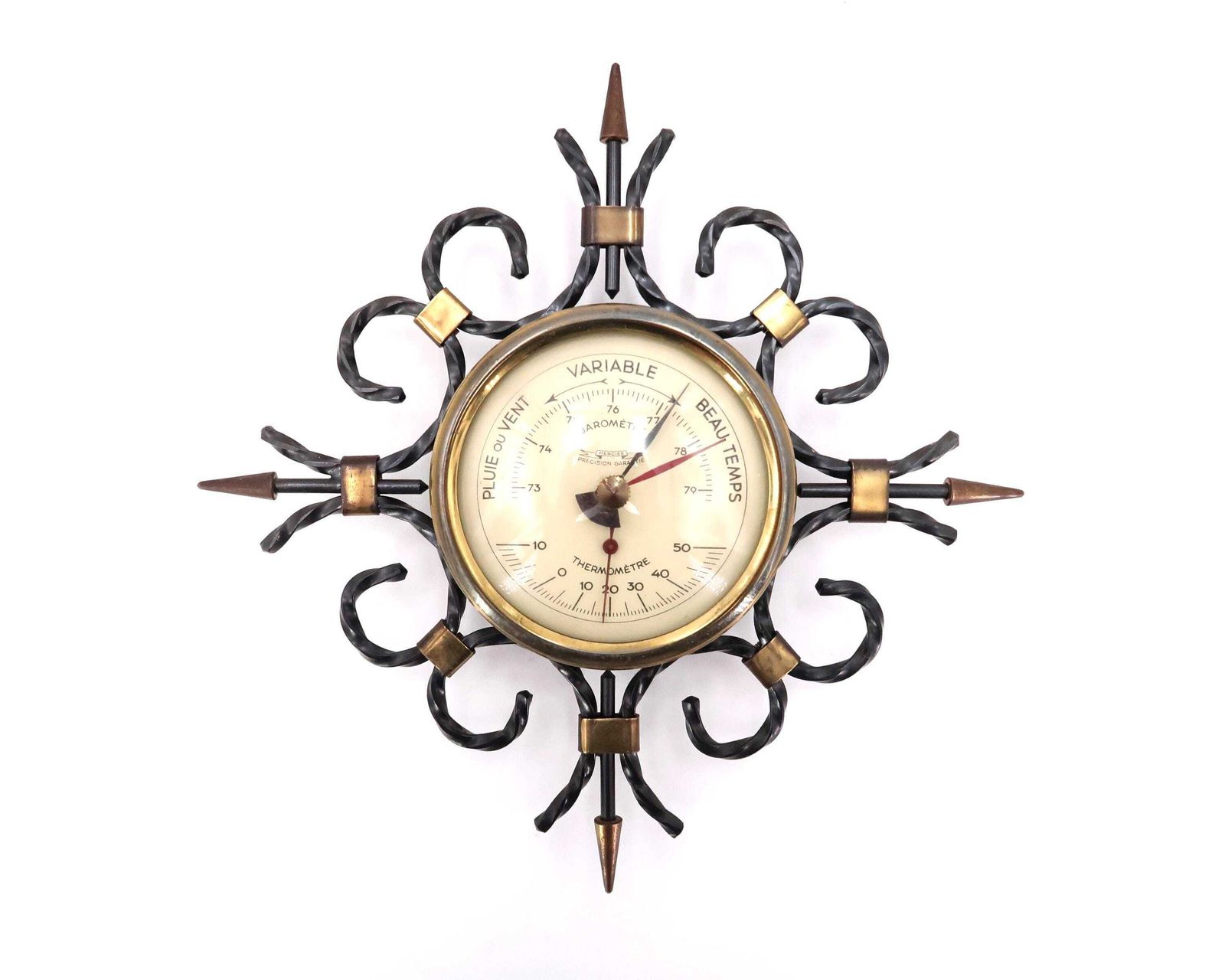 Franse Wandbarometer En Thermometer Van Mercier, Ca. Jaren 1950 / Tuin, Weer, Wind, Mid Century Modern, Modernistisch