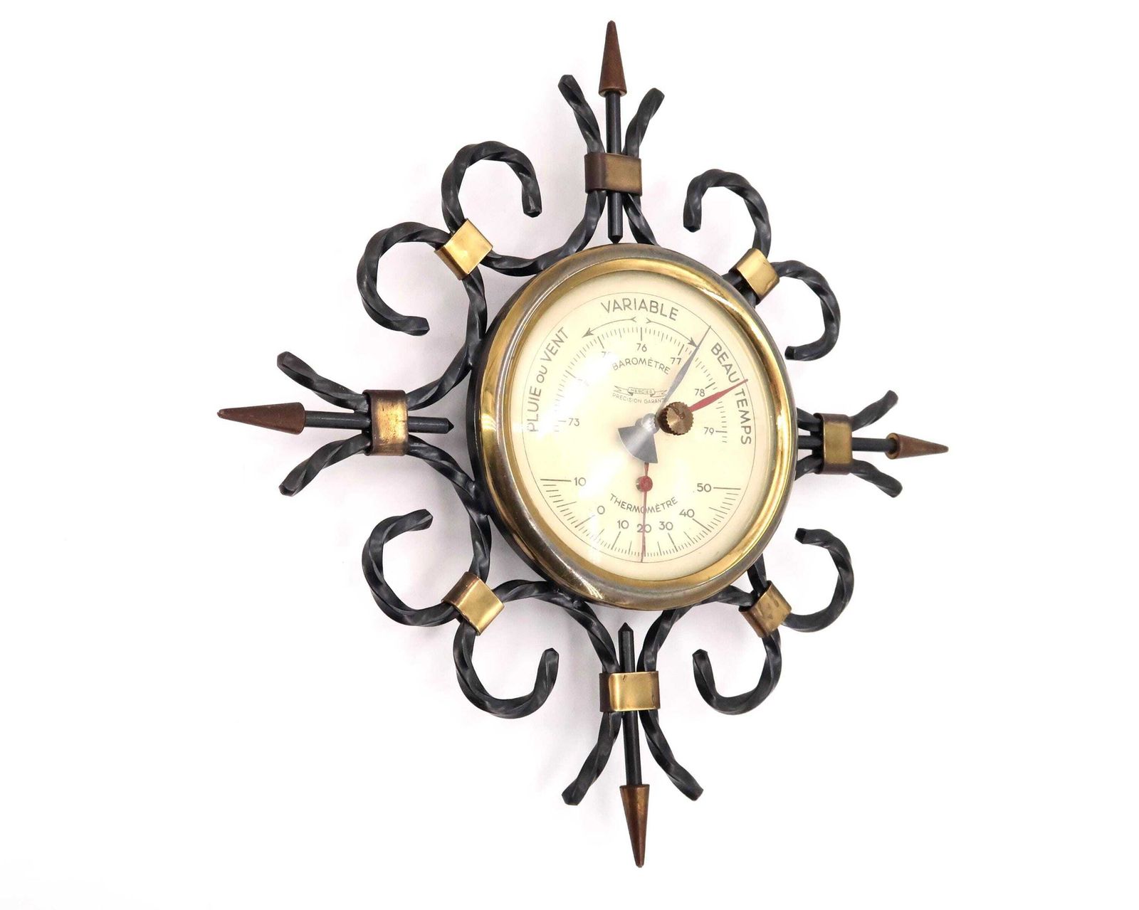 French Wall Mercier Barometer And Thermometer, 1950s / Garden, Weather Wind, Mid Century Modern, Modernist photo furniture