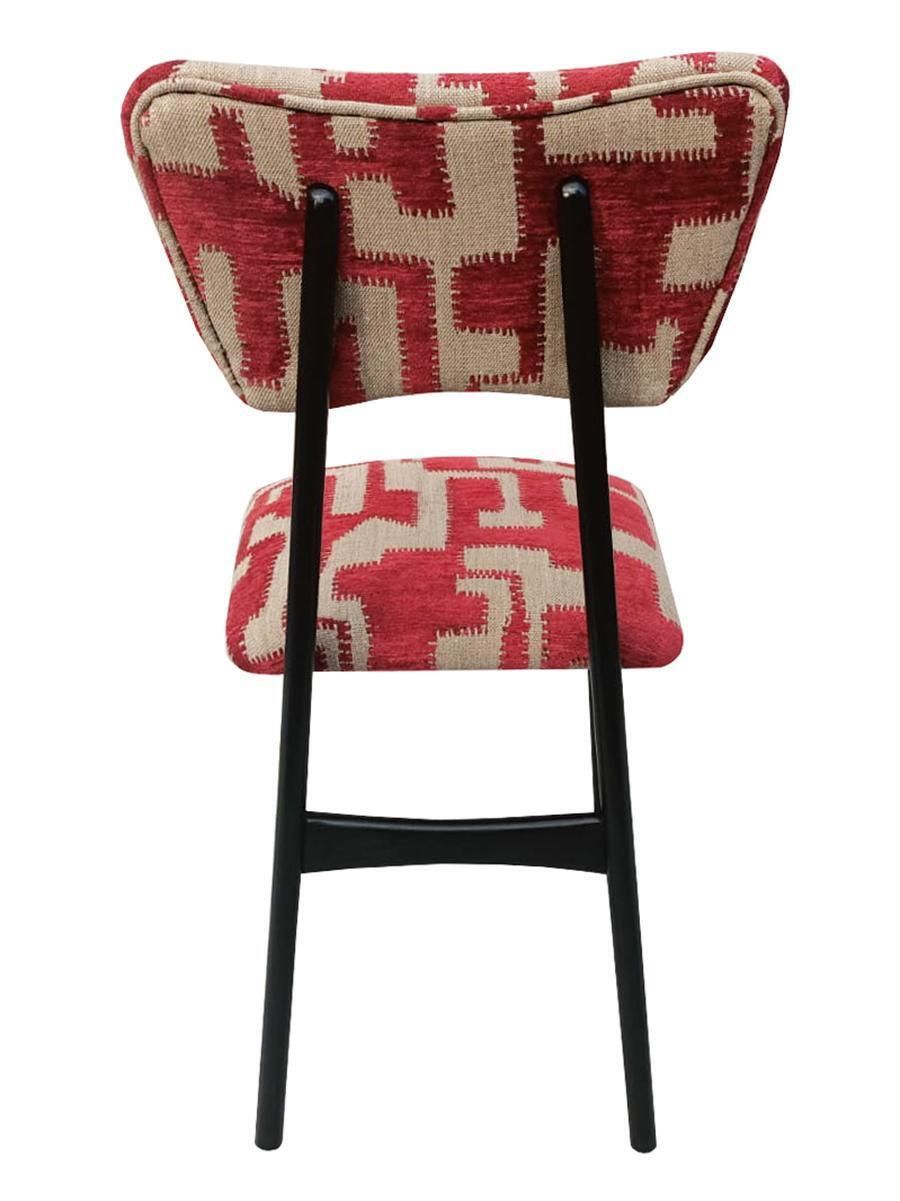 Acht Mid Century Vlinterstoelen, Beige Rood Jacquard, Zwart Hout, Europa Ca. Jaren 1960 photo buy