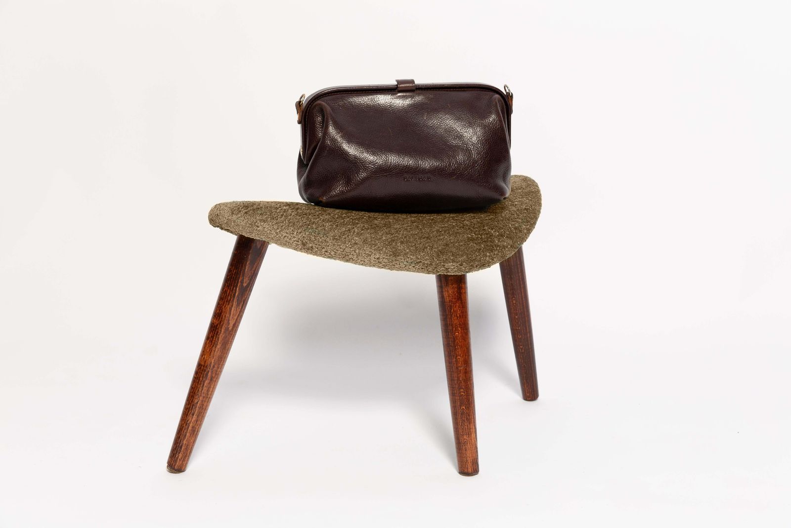 Mini Heart Stool, Olive Green Velvet, Dark Wood, Europe photo furniture