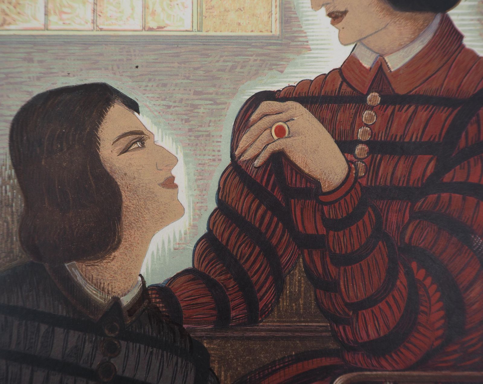 François Louis Schmiedconversation   Original Woodcut Print1938 photo Art