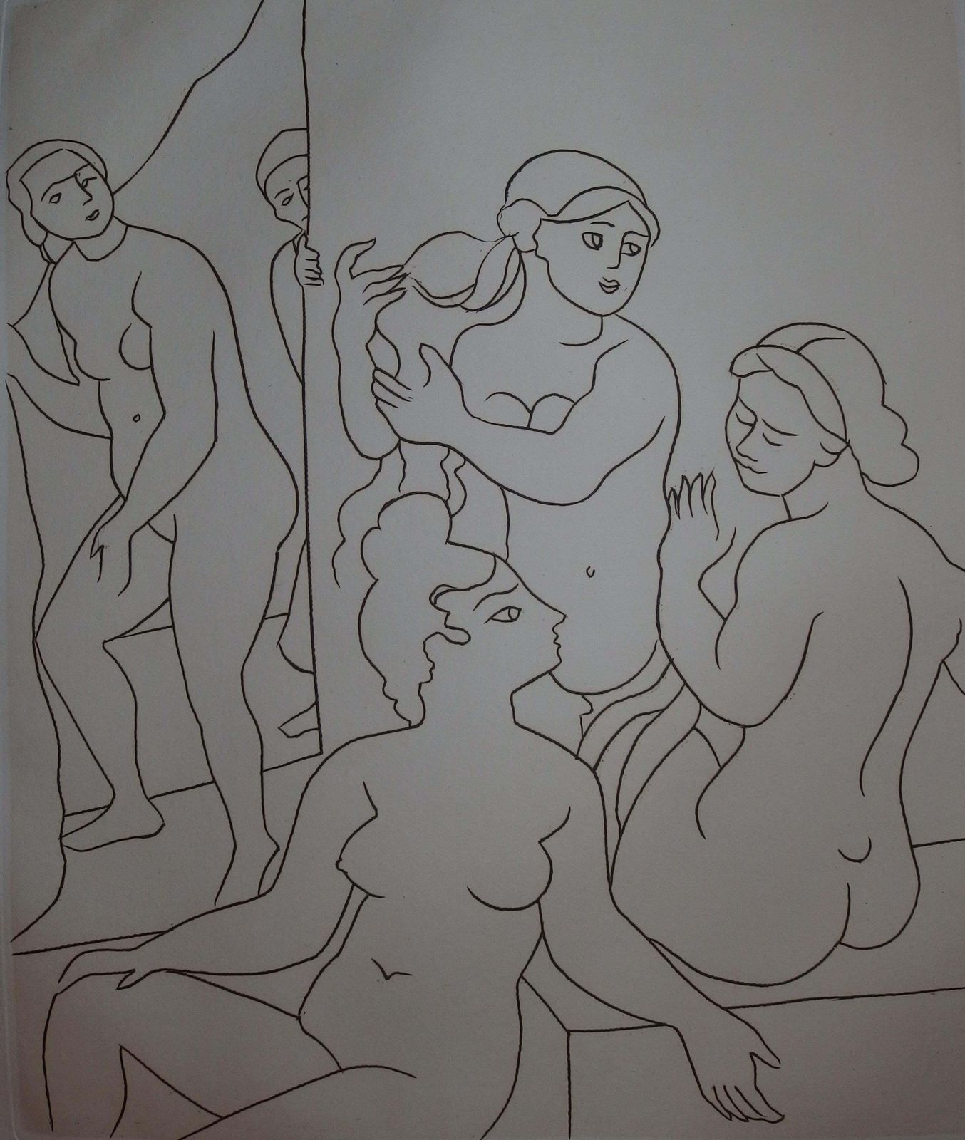 André Derainin The Women Cloakroom   Original Etching   19511951 photo for sale
