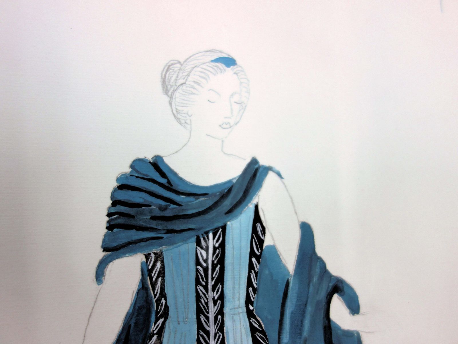 Suzanne Laliquepénélope : Greek Woman's Costume   Original Watercolor Drawing photo 213.0