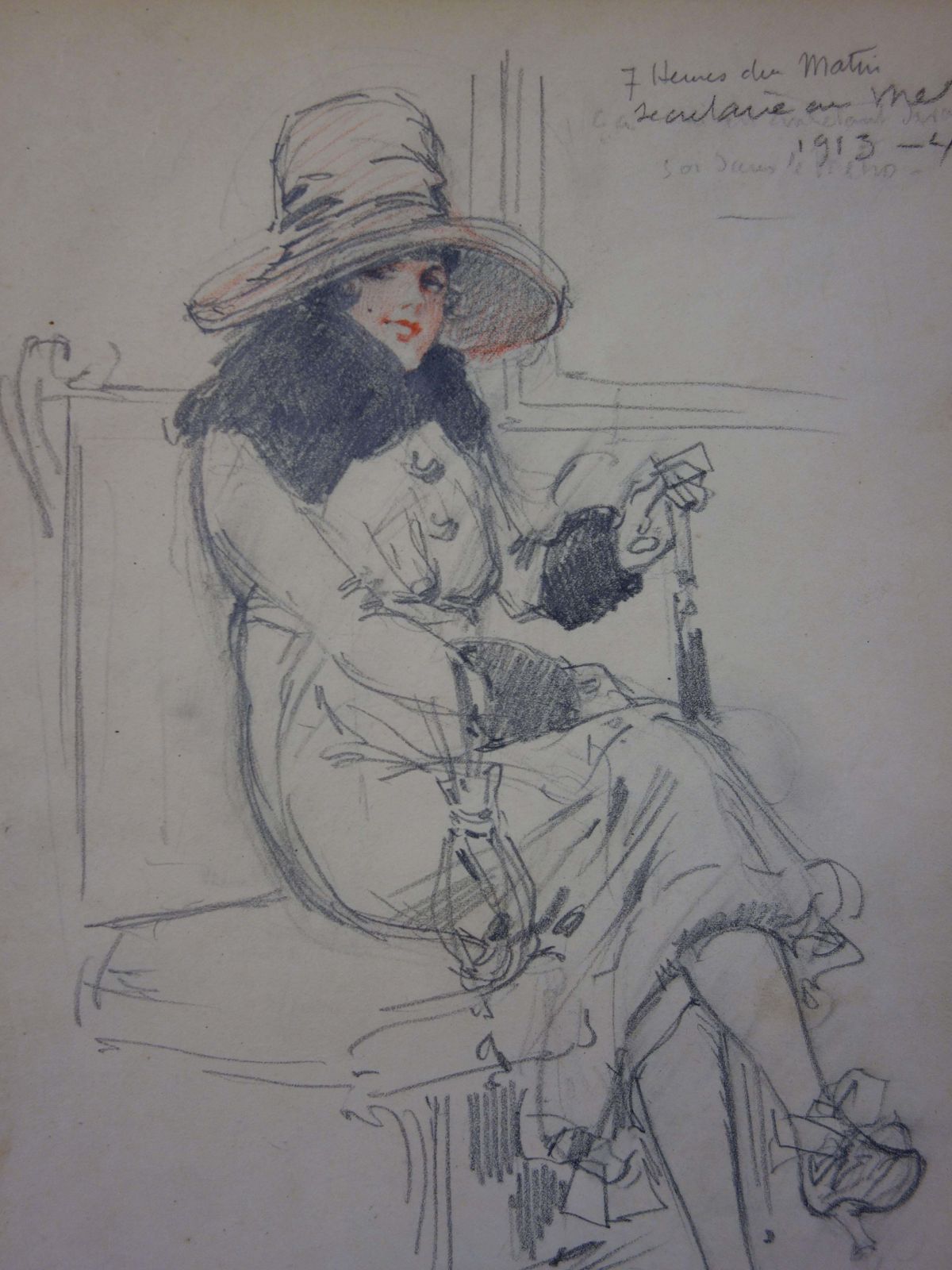 Georges Conradsecretary In The Subway   Pencil Drawing   Circa 1913 photo Art