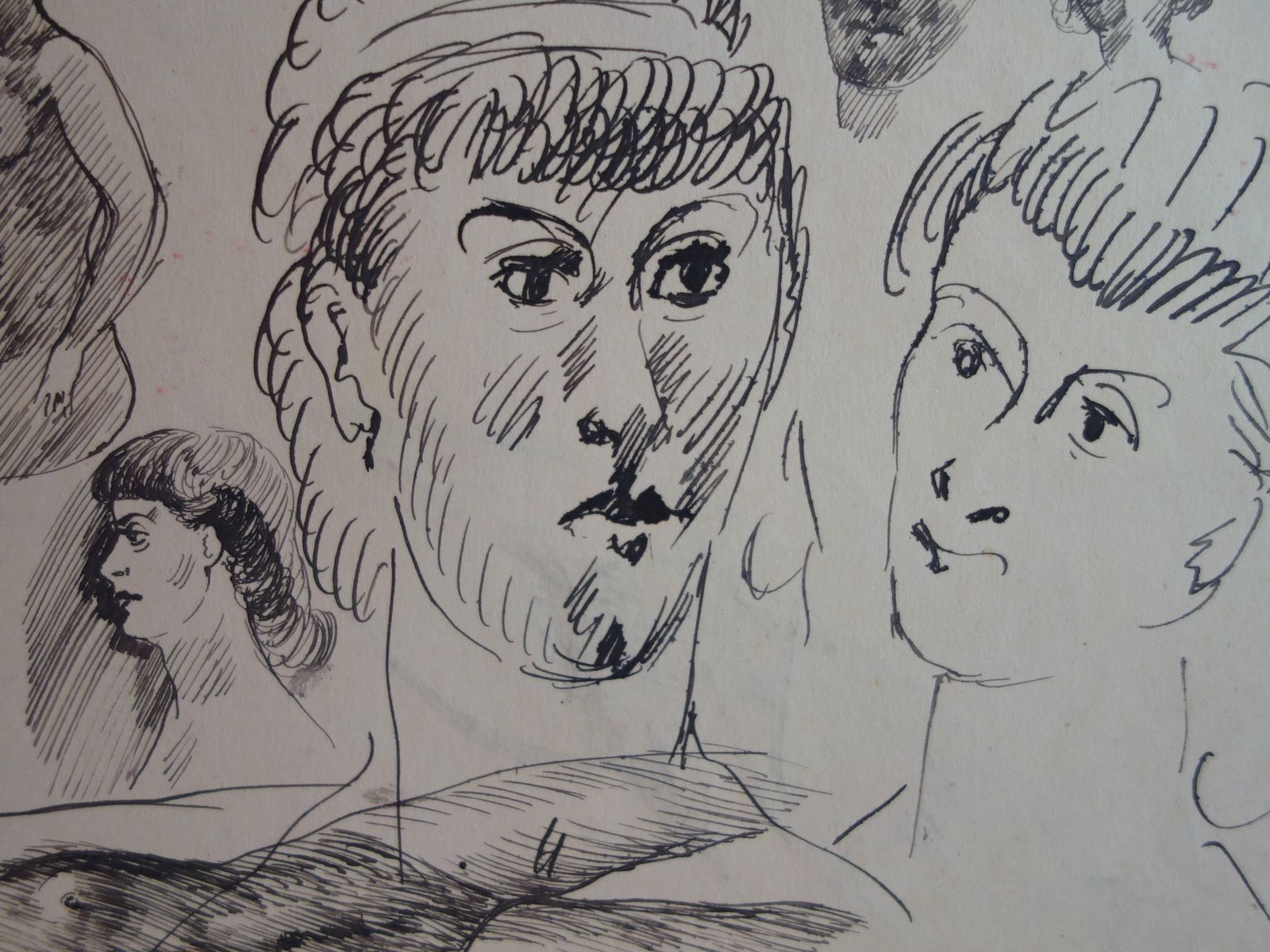 Edouard Goergnude And Portrait Sketches   Original Signed Drawing photo vintage