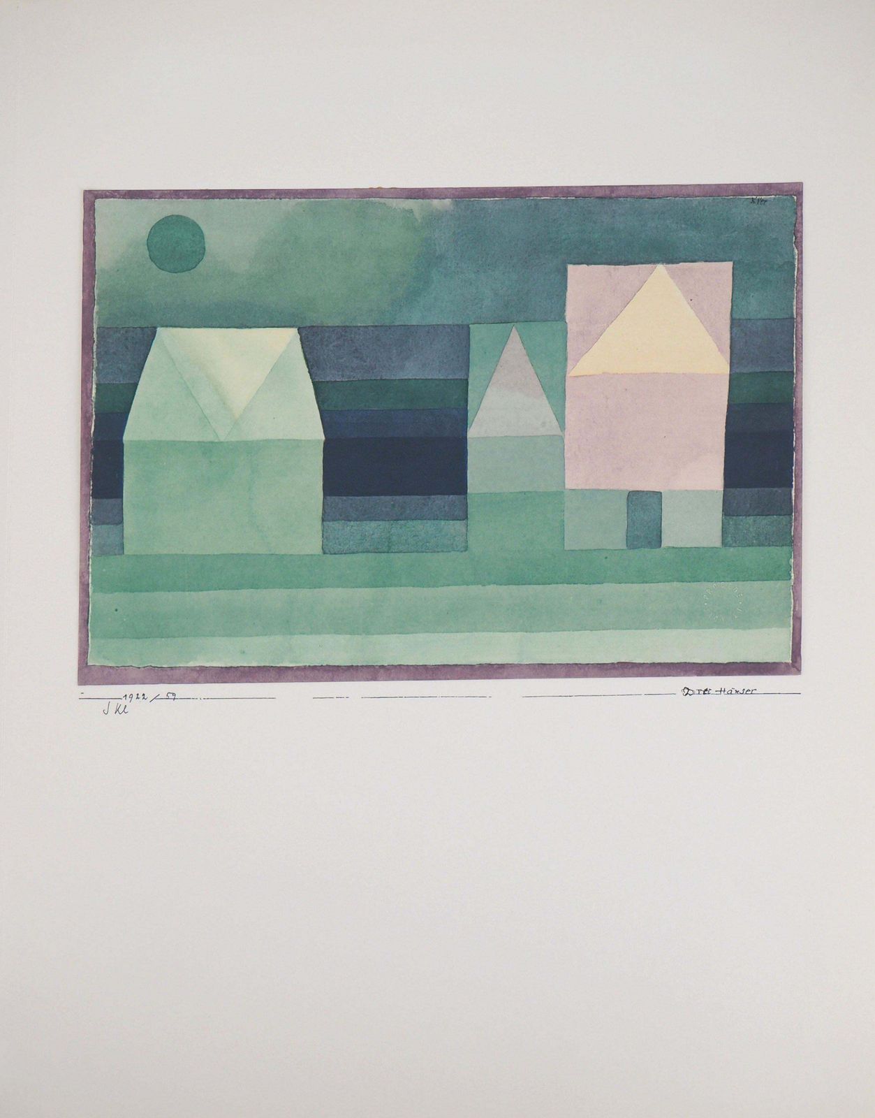 (After) Paul Kleethree House, Green Violet Gradation   Lithograph And Stencil1964 photo for sale