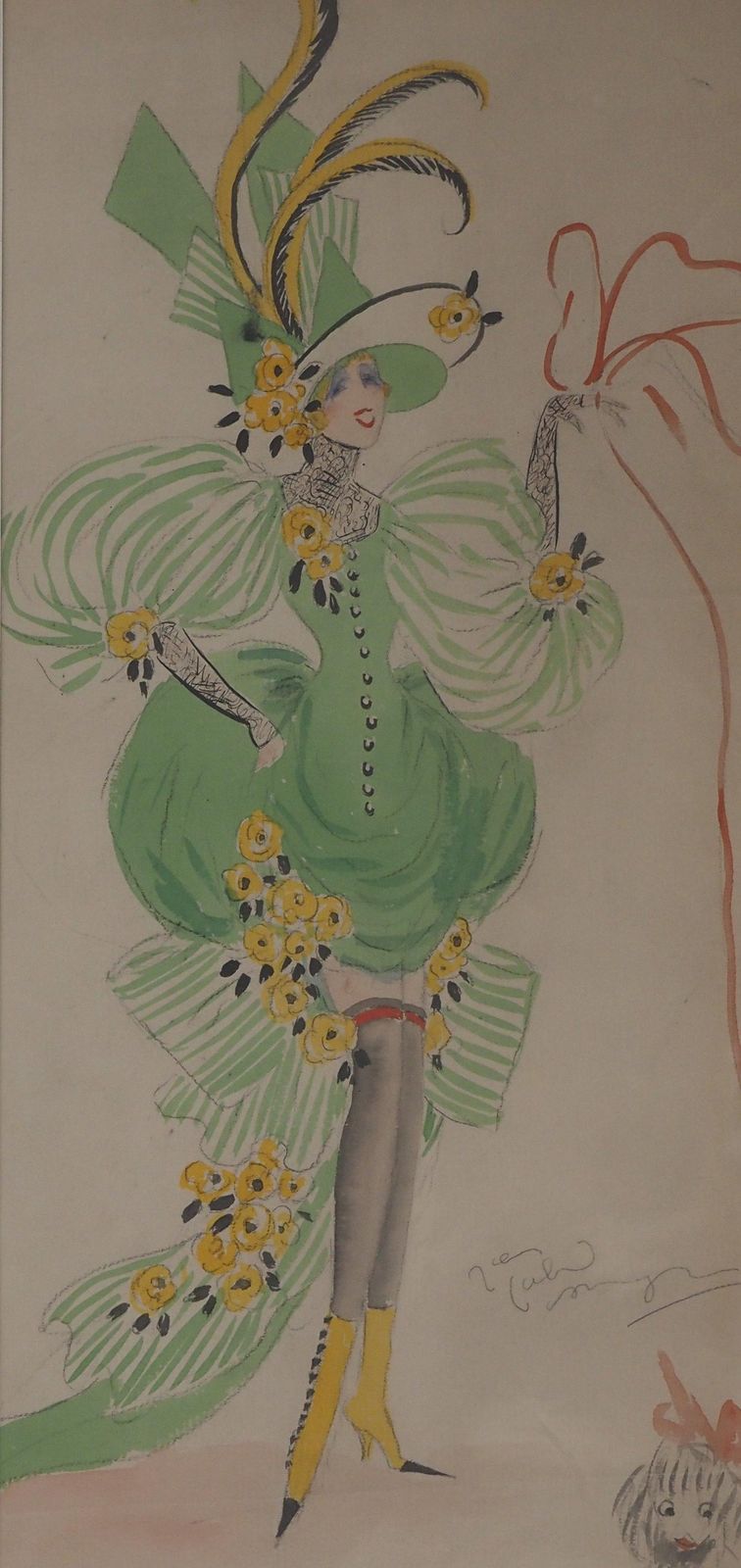 Jean Gabriel Domerguetheater Costume : Allegory Of Spring And Little Dog   Watercolor, Handsigned photo for sale