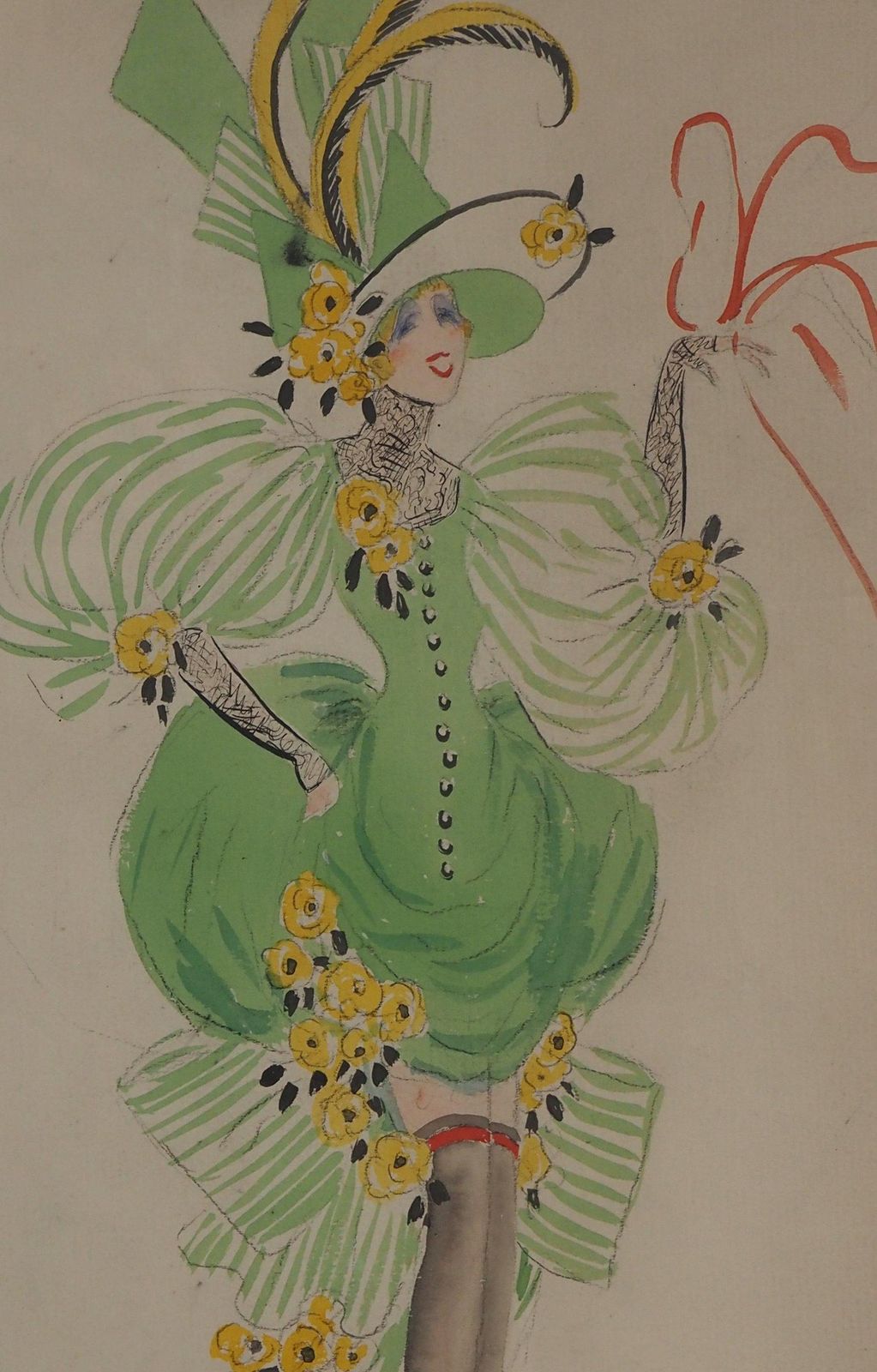 Jean Gabriel Domerguetheater Costume : Allegory Of Spring And Little Dog   Watercolor, Handsigned photo Art