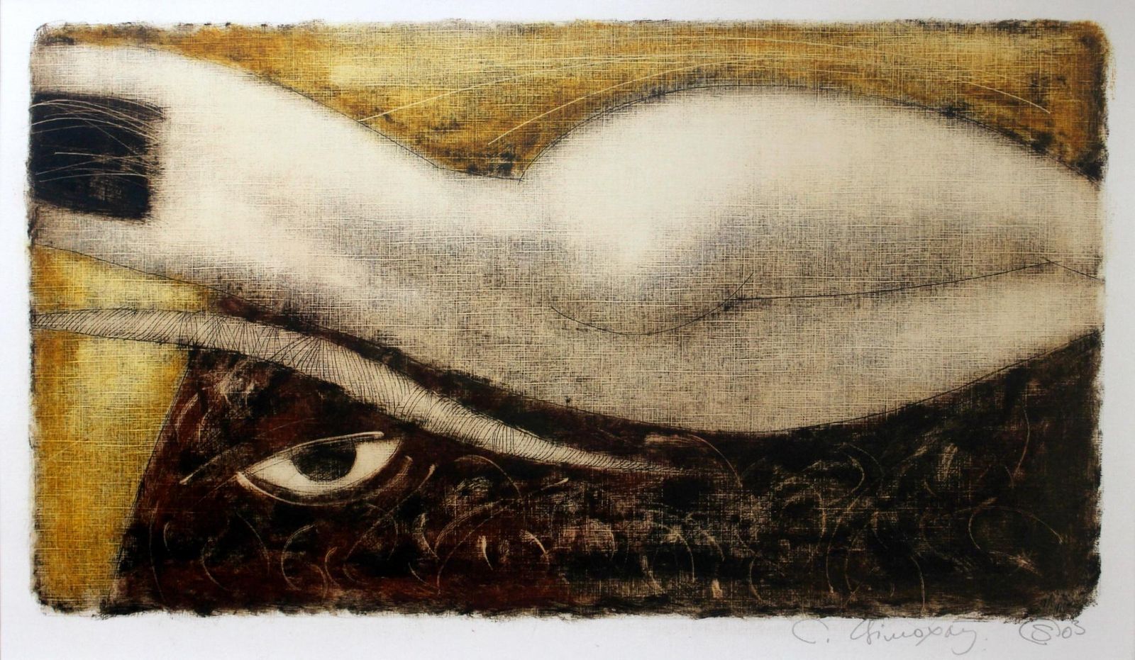 Siergiej Timochownude With An Eye   Xxi Century, Contemporary Figurative Monotype Print, Surreal2010