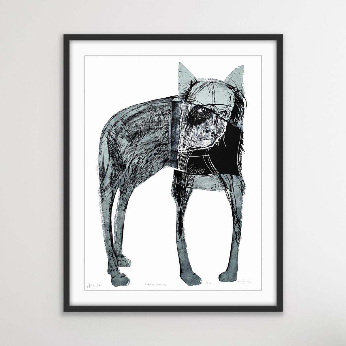 Zdzislaw Wiatrdogs 2   Contemporary Woodcut Print, Figurative, Black & White, Polish Artist2012 photo 683.0