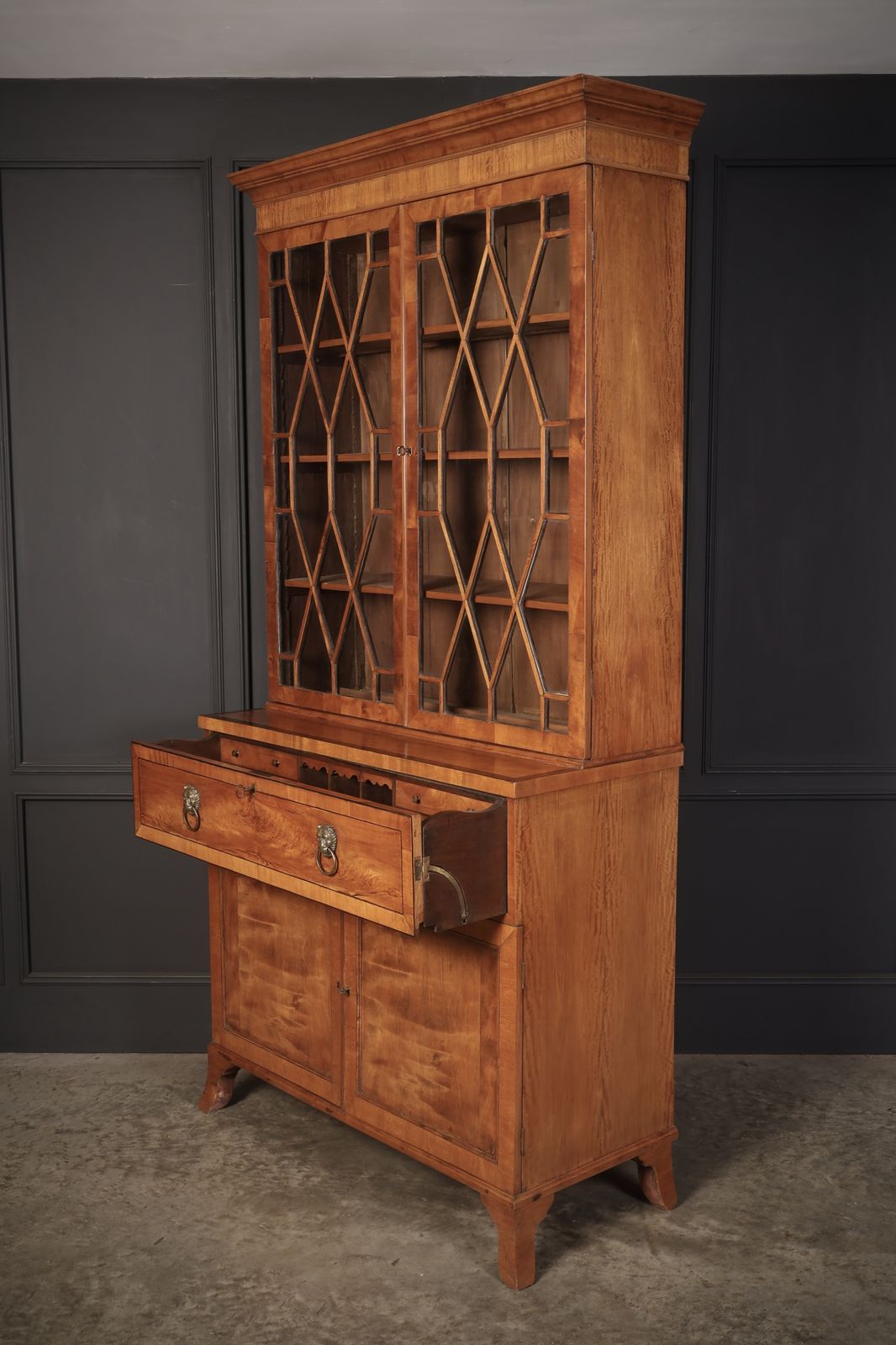 Georgian Satinwood Glazed Secretaire Bookcase photo vinterior