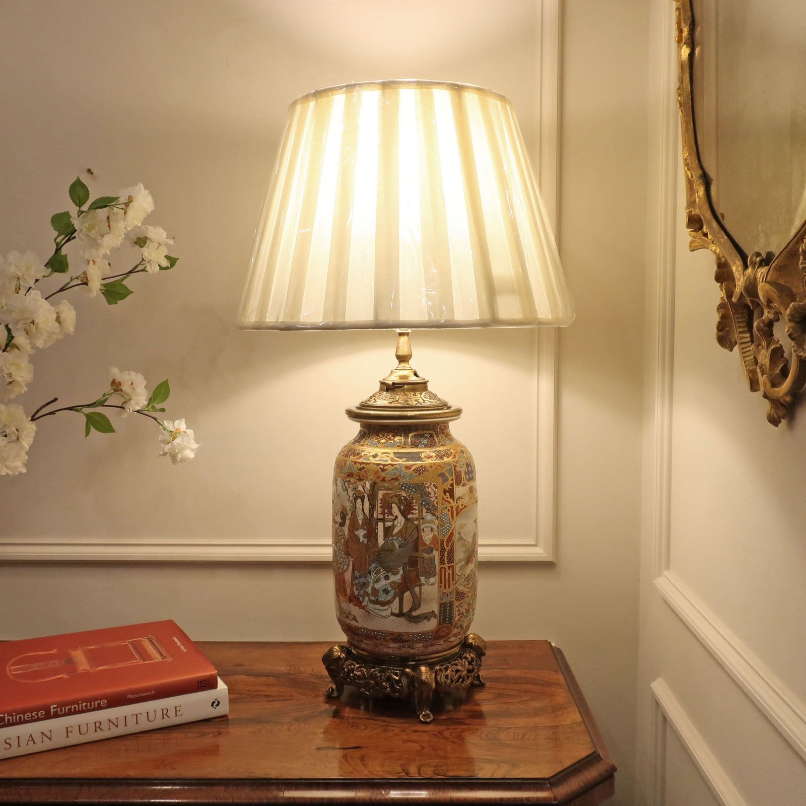 Japanese Meiji Period Satsuma Porcelain Antique Table Lamp photo furniture